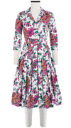 Audrey Dress #4 Shirt Collar 3/4 Sleeve Long Length Cotton Stretch (Cambridge Poplin Bright)