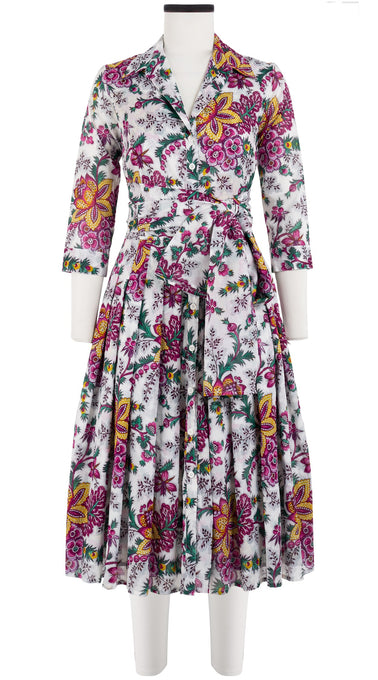 Audrey Dress #4 Shirt Collar 3/4 Sleeve Long Length Cotton Musola (Cambridge Poplin Bright)