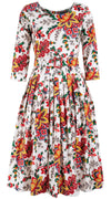 Florance Dress #2 Boat Neck 3/4 Sleeve Long Length Cotton Stretch (Cambridge Poplin Bright)