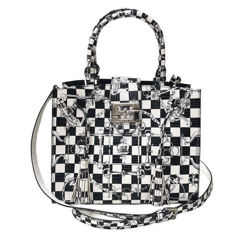 Cara Tote Medium_LV Checkers_White Black