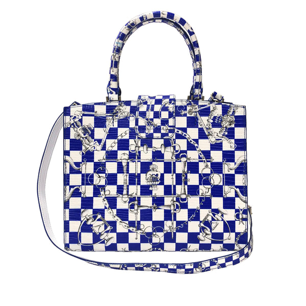 Cara Tote Medium_LV Checkers_White Cobalt Blue