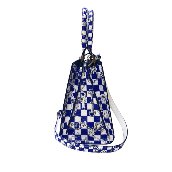 Cara Tote Medium_LV Checkers_White Cobalt Blue