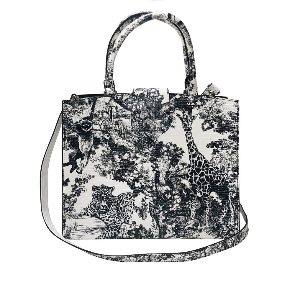 Cara Tote Medium_Safari Toile White_White Black