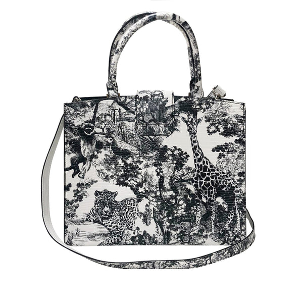 Cara Tote Medium_Safari Toile White_White Black
