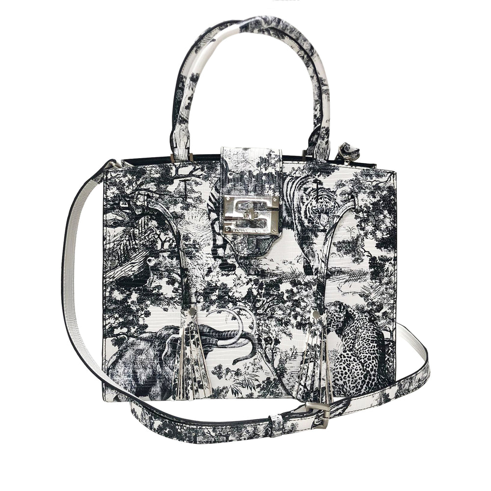 Cara Tote Medium_Safari Toile White_White Black