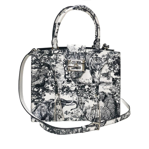 Cara Tote Medium_Safari Toile White_White Black