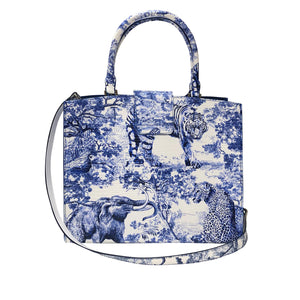 Cara Tote Medium_Safari Toile White_White Cobalt Blue