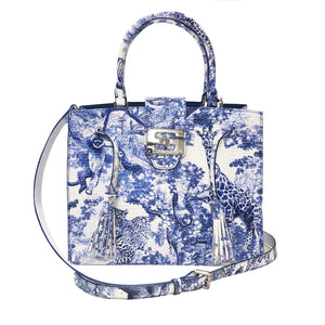 Cara Tote Medium_Safari Toile White_White Cobalt Blue