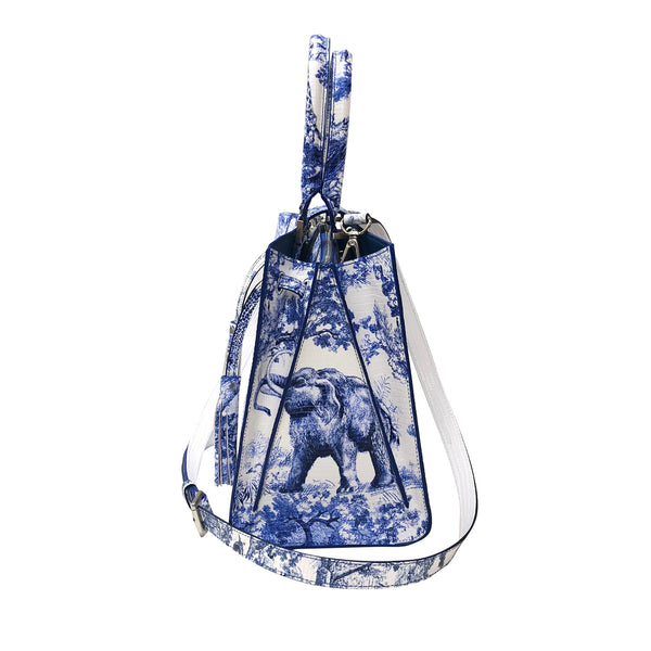 Cara Tote Medium_Safari Toile White_White Cobalt Blue