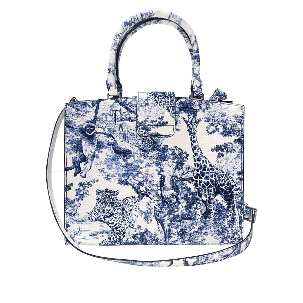 Cara Tote Medium_Safari Toile White_White Indigo