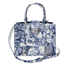 Cara Tote Medium_Safari Toile White_White Indigo