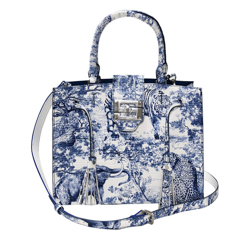 Cara Tote Medium_Safari Toile White_White Indigo