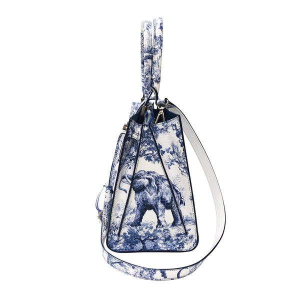 Cara Tote Medium_Safari Toile White_White Indigo