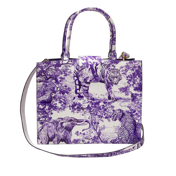 Cara Tote Medium_Safari Toile White_White Lilac