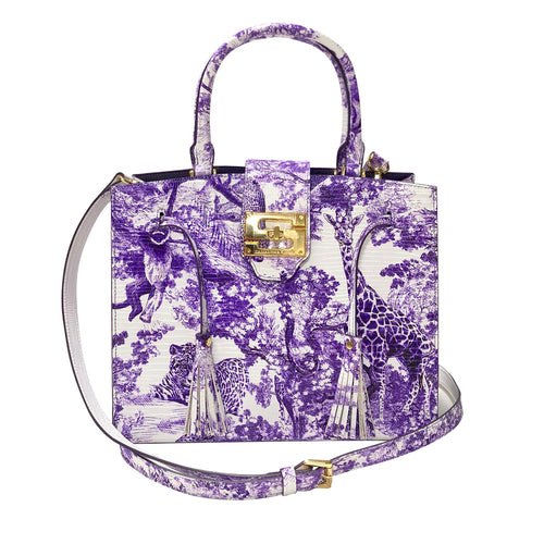 Cara Tote Medium_Safari Toile White_White Lilac