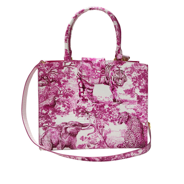 Cara Tote Medium_Safari Toile White_White Pink