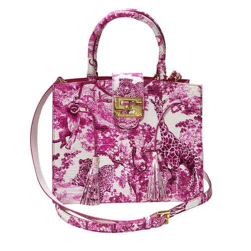 Cara Tote Medium_Safari Toile White_White Pink