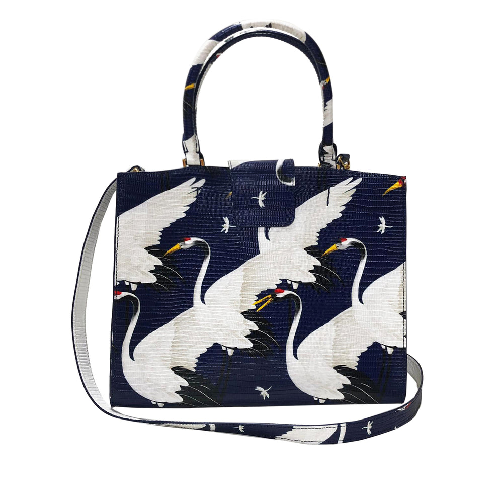 Cara Tote Medium_White Crane Bright_Indigo
