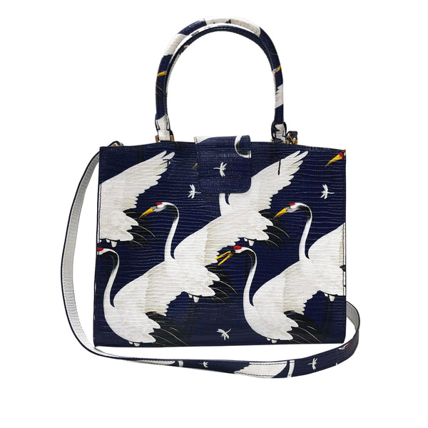 Cara Tote Medium_White Crane Bright_Indigo