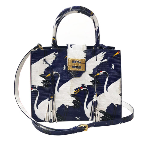 Cara Tote Medium_White Crane Bright_Indigo