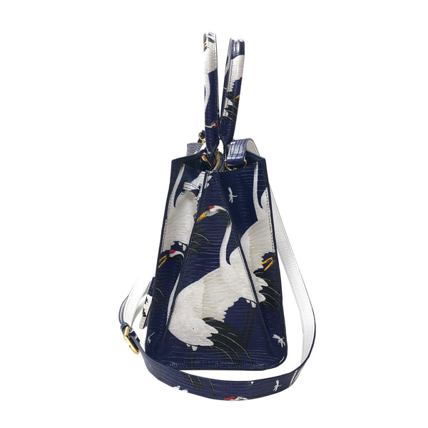 Cara Tote Medium_White Crane Bright_Indigo