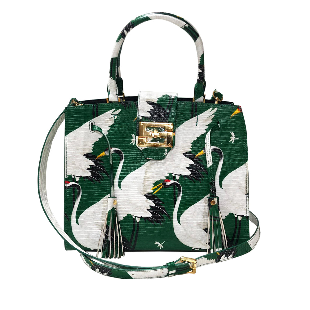 Cara Tote Medium_White Crane Bright_Ivy Green