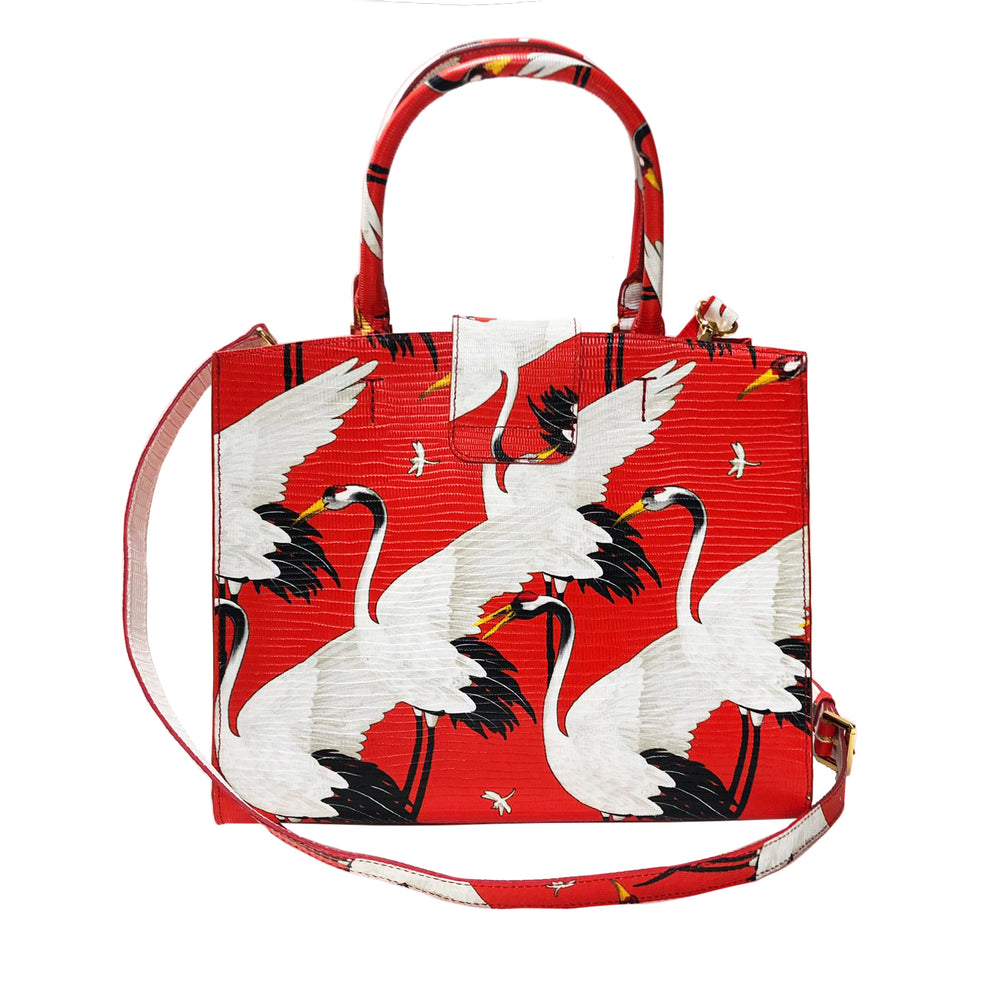 Cara Tote Medium_White Crane Bright_Orange