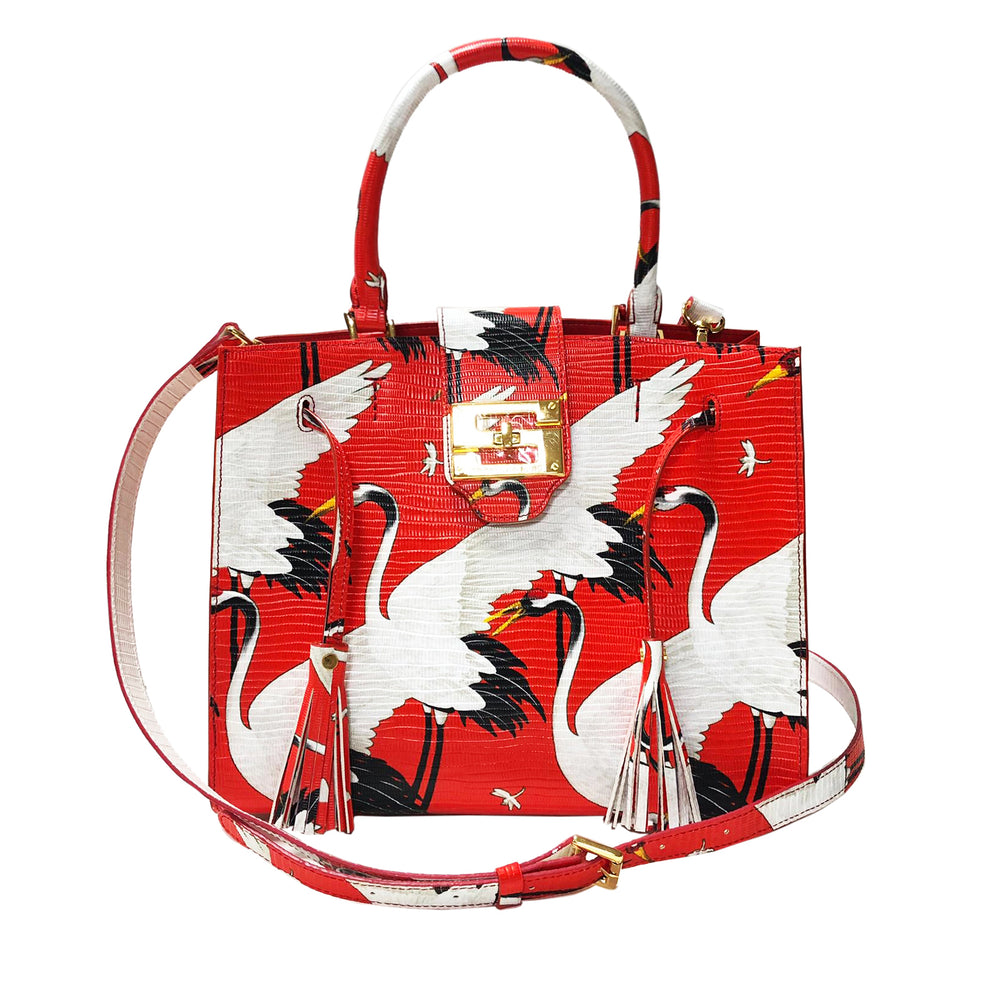Cara Tote Medium_White Crane Bright_Orange