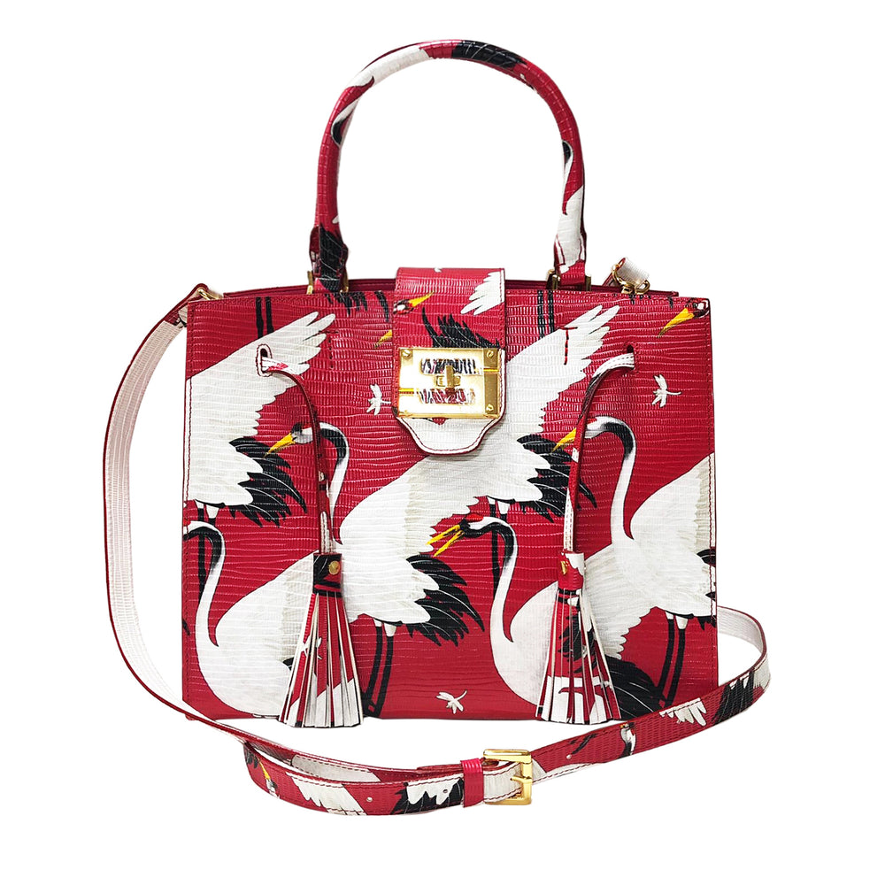 Cara Tote Medium_White Crane Bright_Pomegranate