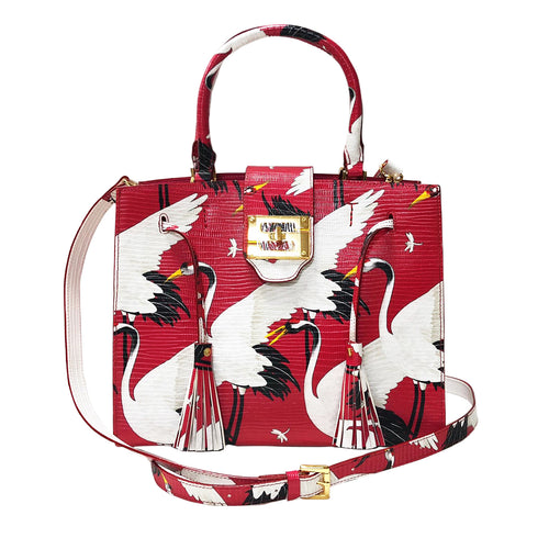 Cara Tote Medium_White Crane Bright_Pomegranate
