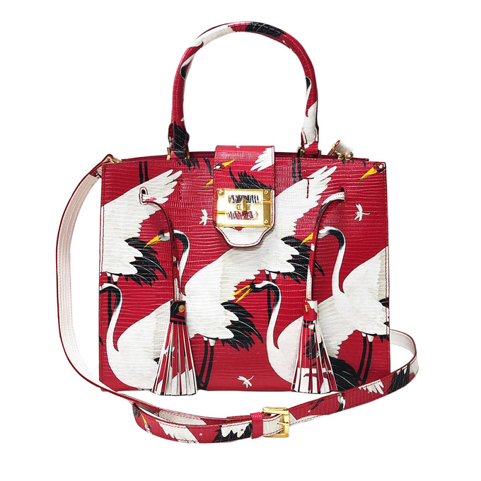 Cara Tote Medium_White Crane Bright_Pomegranate