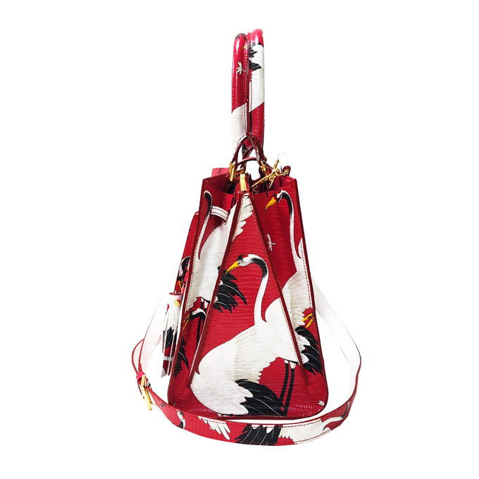 Cara Tote Medium_White Crane Bright_Pomegranate