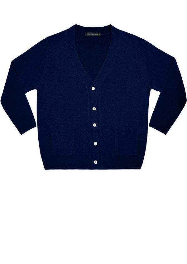 Short | Solid | Indigo | Front-1 | Cardigan by Samantha Sung