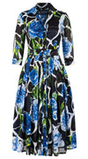 Audrey Dress #4 Shirt Collar 3/4 Sleeve Midi Length Cotton Musola (Carnation Giraffe)