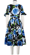 Florance Dress #2 Boat Neck 1/2 Tie Sleeve Long Length Cotton Stretch (Carnation Giraffe)