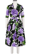 Audrey Dress #1 Shirt Collar 1/2 Sleeve Long Length Cotton Stretch (Carnation Giraffe)