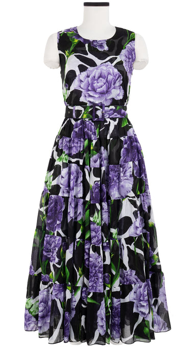 Iris Dress Crew Neck Sleeveless Midi Plus Length Cotton Musola (Carnation Giraffe)