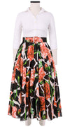 Aster Skirt #1 with Belt Midi Length Cotton Musola (Carnation Giraffe)