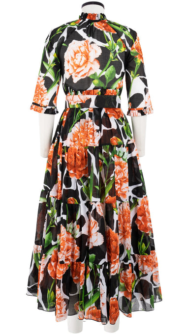 Eden Dress Crew Neck 3/4 Sleeve with Hamilton Belt Maxi Length Cotton Musola (Carnation Giraffe)