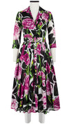 Audrey Dress #4 Shirt Collar 3/4 Sleeve Midi Length Cotton Musola (Carnation Giraffe)