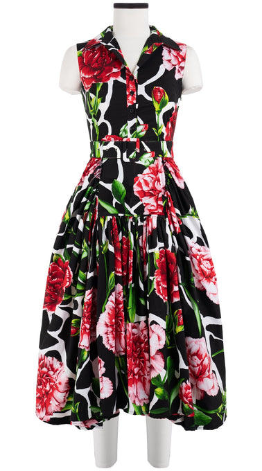 Clara Dress Shirt Collar Sleeveless Long Length Cotton Stretch (Carnation Giraffe)