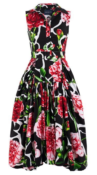 Clara Dress Shirt Collar Sleeveless Long Length Cotton Stretch (Carnation Giraffe)
