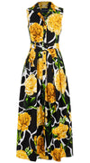 Audrey Dress #1 Shirt Collar Sleeveless Maxi Length Cotton Stretch (Carnation Giraffe)