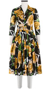 Audrey Dress #4 Shirt Collar 3/4 Sleeve Long Length Cotton Musola (Carnation Giraffe)