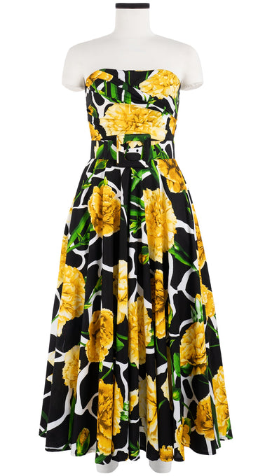 Carol Dress Tube Strapless with Hamilton Belt Midi Plus Length Cotton Stretch (Carnation Giraffe)