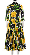 Gigi Dress Shirt Collar 3/4 Sleeve Midi Length Cotton Stretch (Carnation Giraffe)