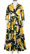 Gigi Dress Shirt Collar 3/4 Sleeve Midi Length Cotton Stretch (Carnation Giraffe)