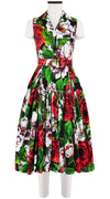 Clara Dress Shirt Collar Sleeveless Long Length Cotton Stretch (Casanova Rose All Over Bright)