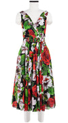 Vivien Dress #1 V Neck Sleeveless Midi Length Cotton Musola (Casanova Rose All Over Bright)