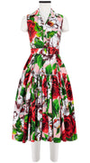 Clara Dress Shirt Collar Sleeveless Long Length Cotton Stretch (Casanova Rose All Over Bright)